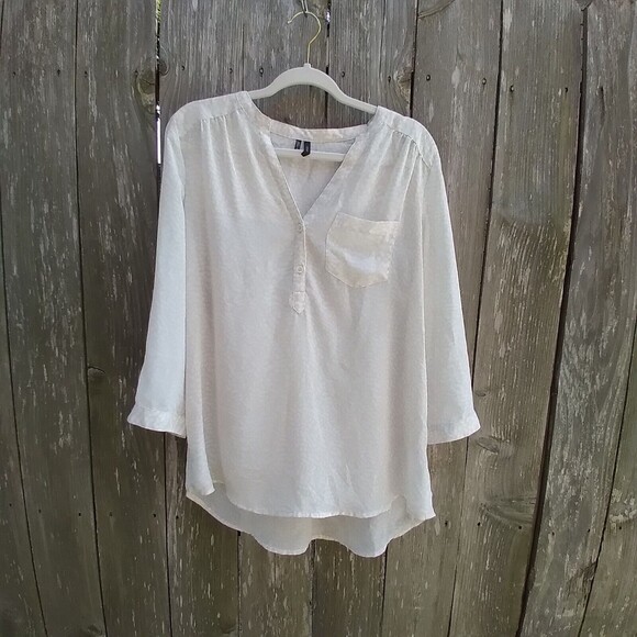 Maurices Tops - Maurices size L sheer ivory white tunic blouse henley 3/4 roll tab sleeve